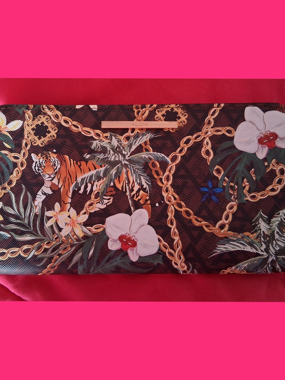 Aldo Brown Tropical Tiger Print Clutch